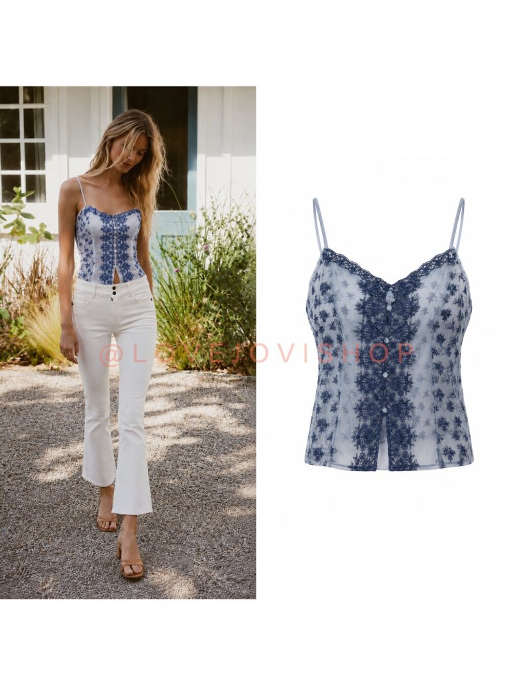 Feminine | Victoria’s Secret Sheer Embroidered Cami | Lace Buttons | Intimates L